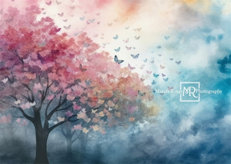 Kate Watercolor Rainbow Butterfly Tree Backdrop Designed by Mandy Ringe Photography