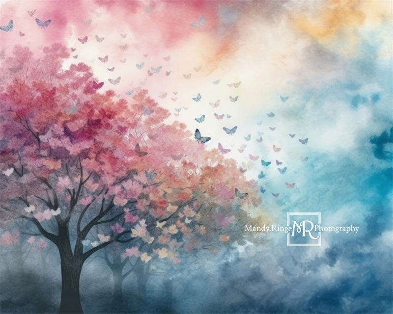 Kate Watercolor Rainbow Butterfly Tree Backdrop Designed by Mandy Ringe Photography