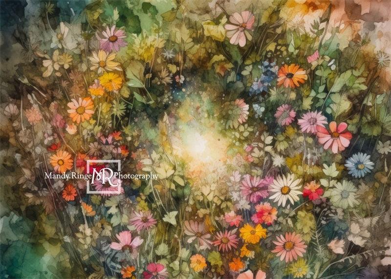 Kate Watercolor Summer Flower Patch Backdrop Designed by Mandy Ringe Photography