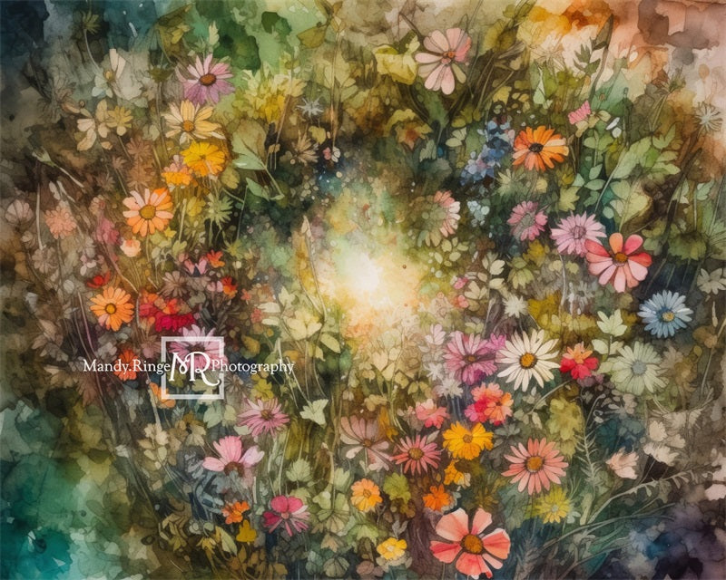 Kate Watercolor Summer Flower Patch Backdrop Designed by Mandy Ringe Photography