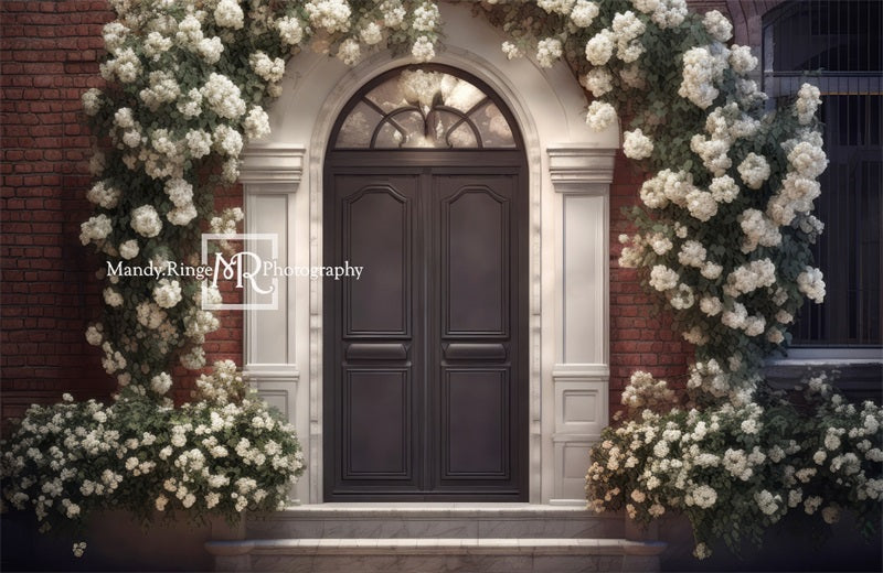 Kate White Flower Arch with Front Door Backdrop Designed by Mandy Ringe Photography