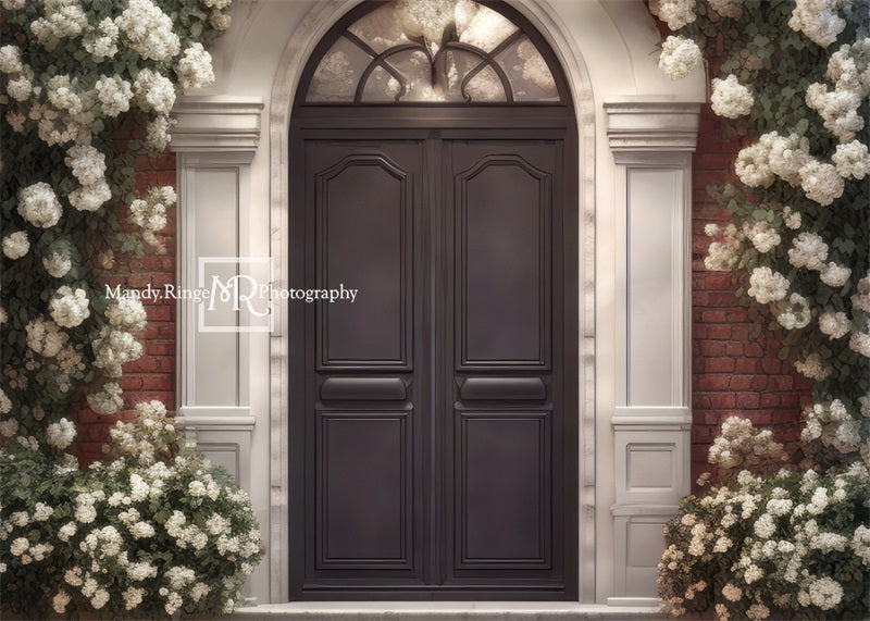 Kate White Flower Arch with Front Door Backdrop Designed by Mandy Ringe Photography