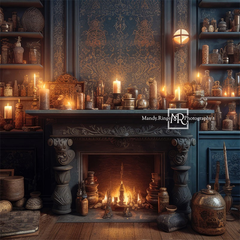 Kate Wizard Fireplace Room with Potions Backdrop Designed by Mandy Ringe Photography