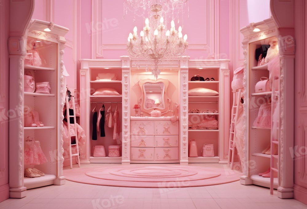 Kate Princess Fashion Doll Fantasy Pink Room Wardrobe Fleece Backdrop Designed by Chain Photography