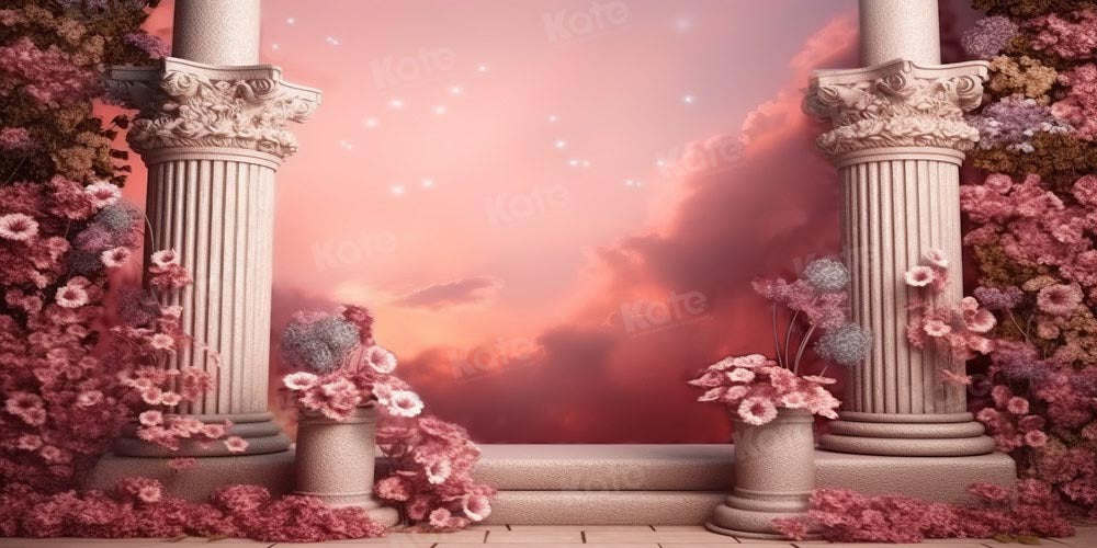 Kate Fashion Doll Fantasy Pink Floral Architecture Wedding Backdrop Designed by Chain Photography