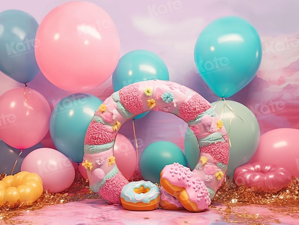 Kate Candy World Donut Balloon Cake Smash Backdrop Designed by Chain Photography