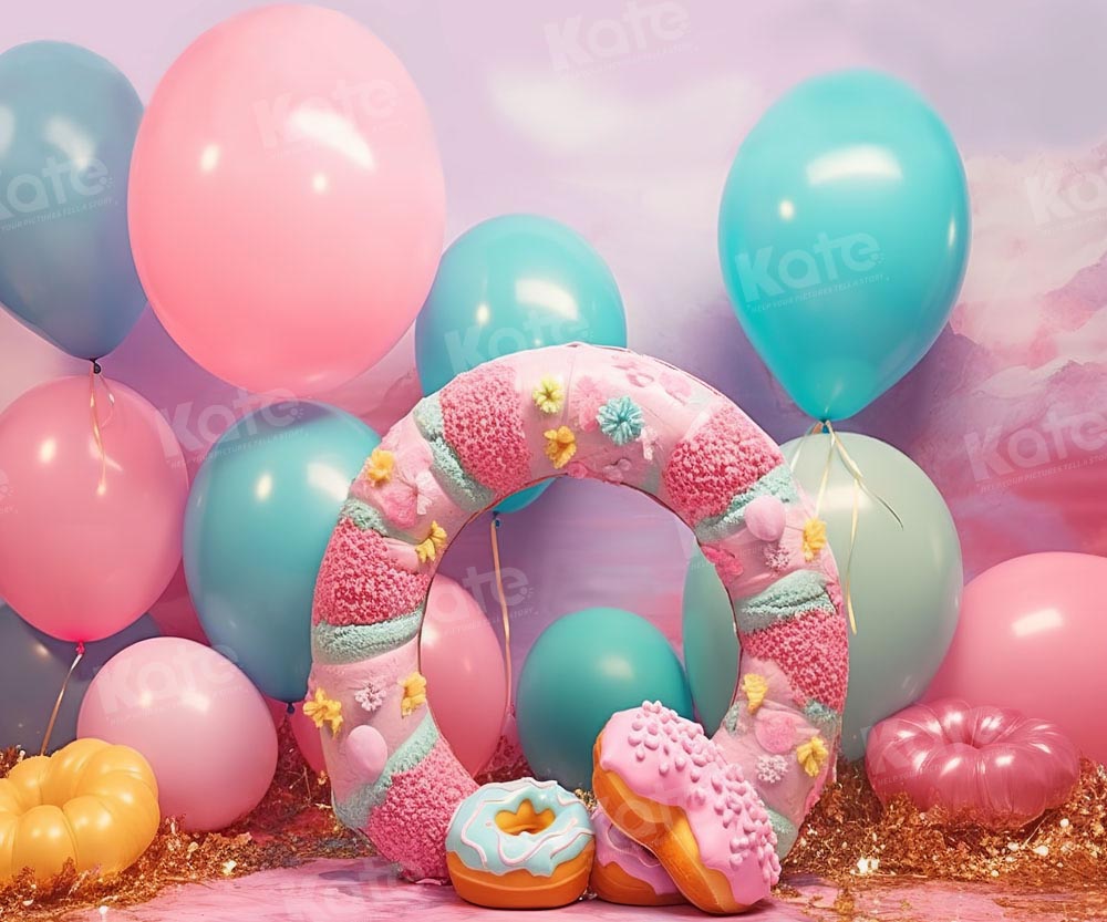 Kate Candy World Donut Balloon Cake Smash Backdrop Designed by Chain Photography