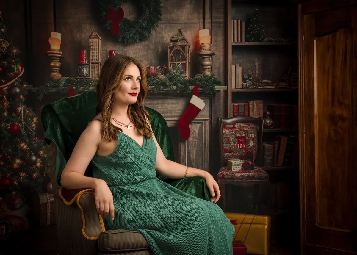 Kate Retro Christmas Tree Fireplace Santa Warm House Book Fleece Backdrop for Photography