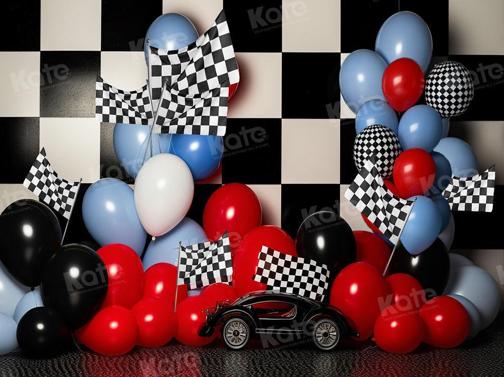 Kate Race Boy Birthday Balloon Cake Smash Fleece Backdrop for Photography
