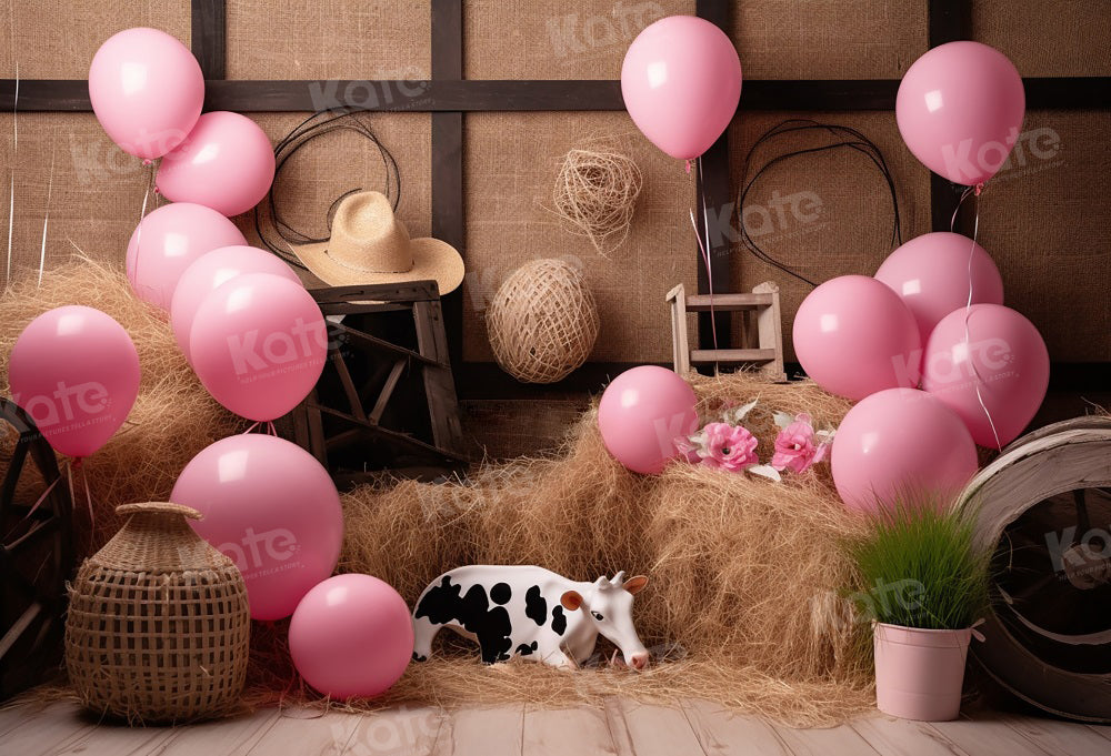 Kate Cow Haystack Balloon Cake Smash Birthday Backdrop for Photography