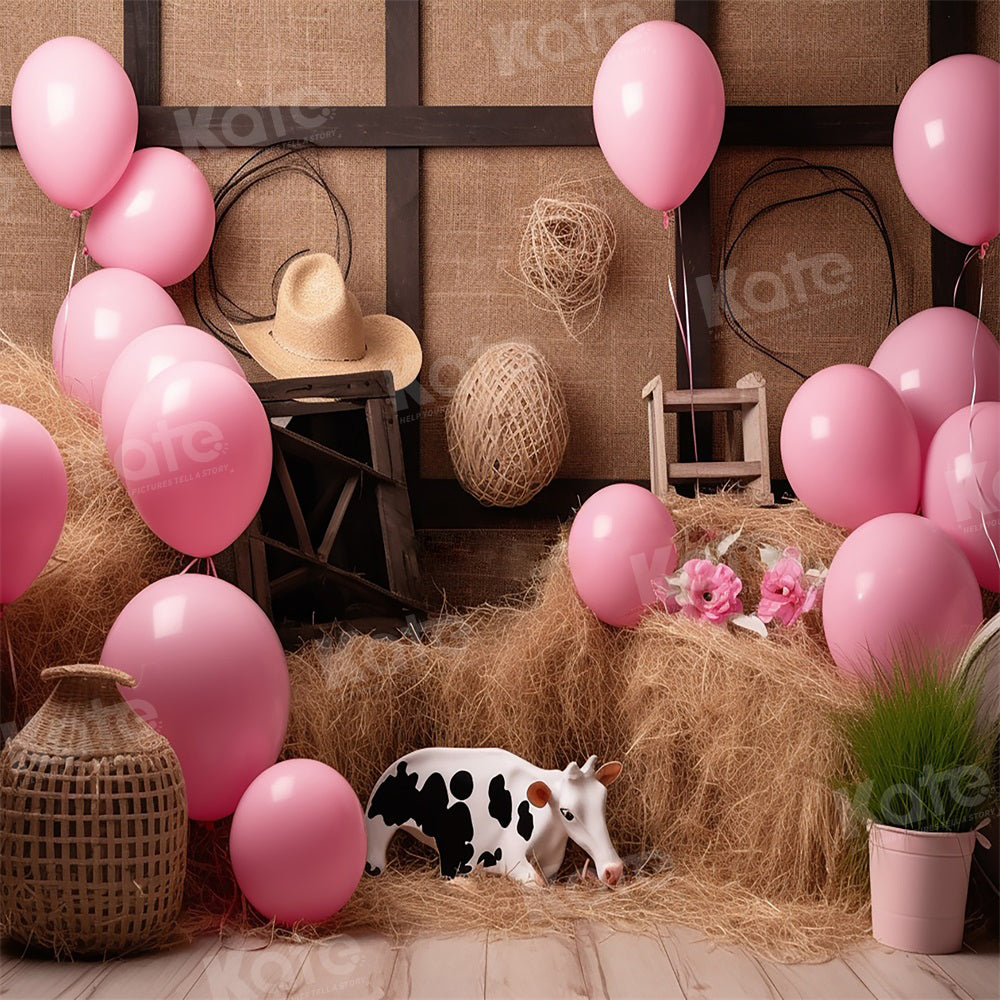 Kate Cow Haystack Balloon Cake Smash Birthday Backdrop for Photography