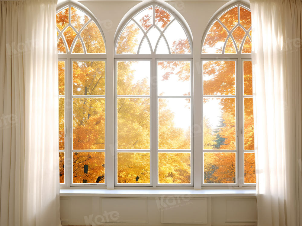 Kate Autumn Window Leaf Church Backdrop Designed by Chain Photography