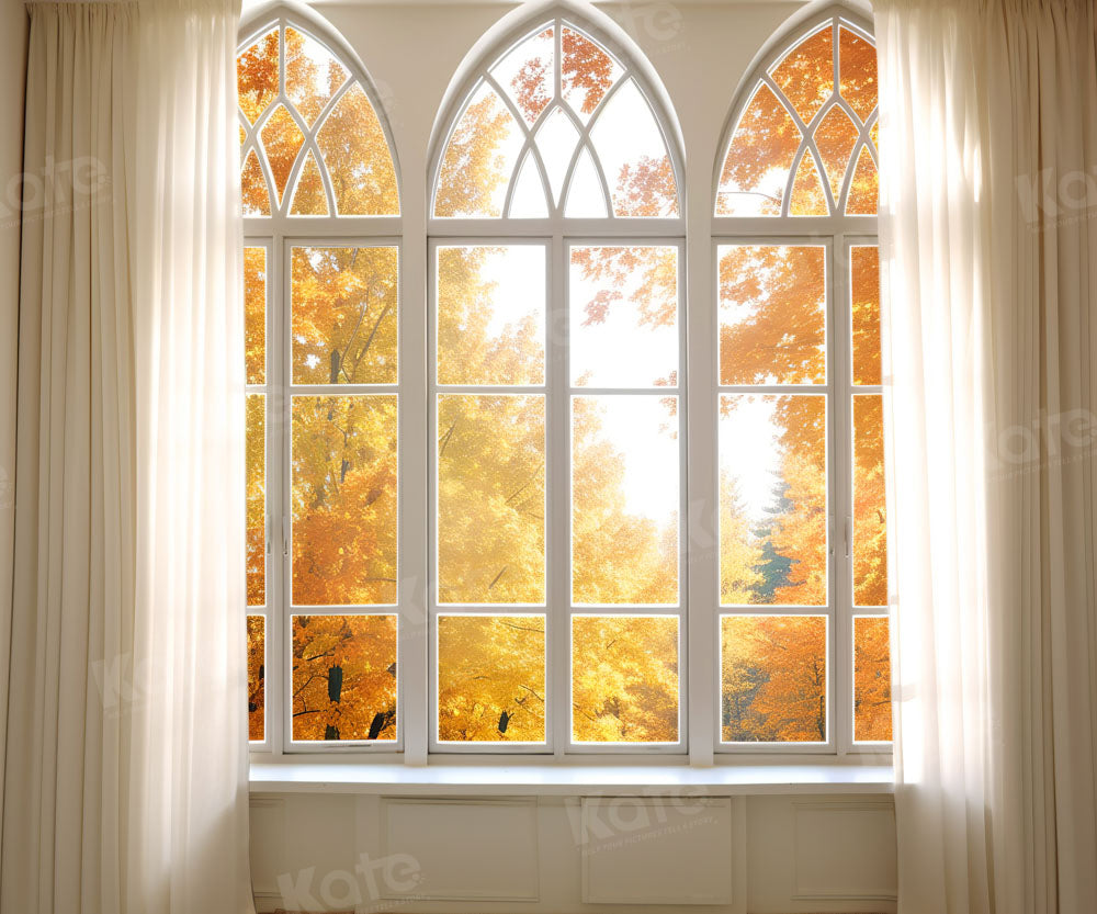 Kate Autumn Window Leaf Church Backdrop Designed by Chain Photography