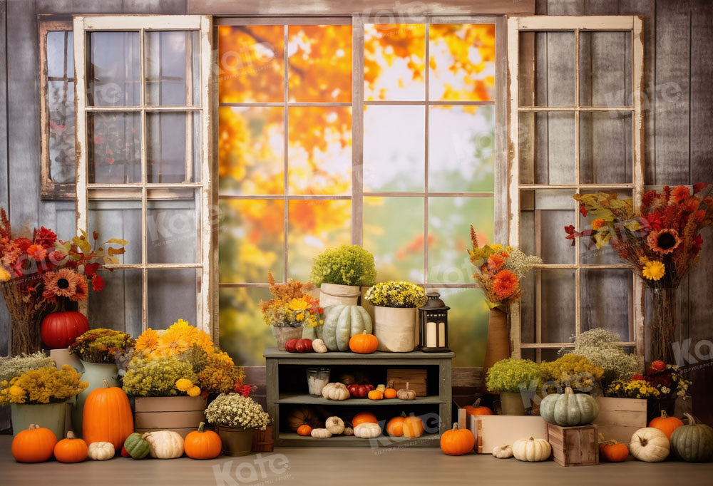 Kate Autumn Fresh Pumpkin Wood Window Backdrop Designed by Chain Photography