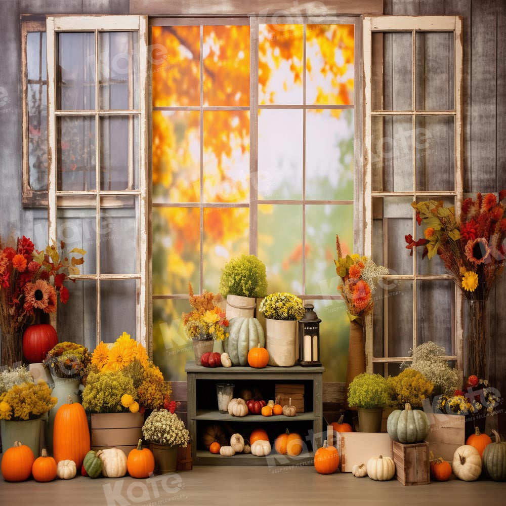 Kate Autumn Fresh Pumpkin Wood Window Backdrop Designed by Chain Photography
