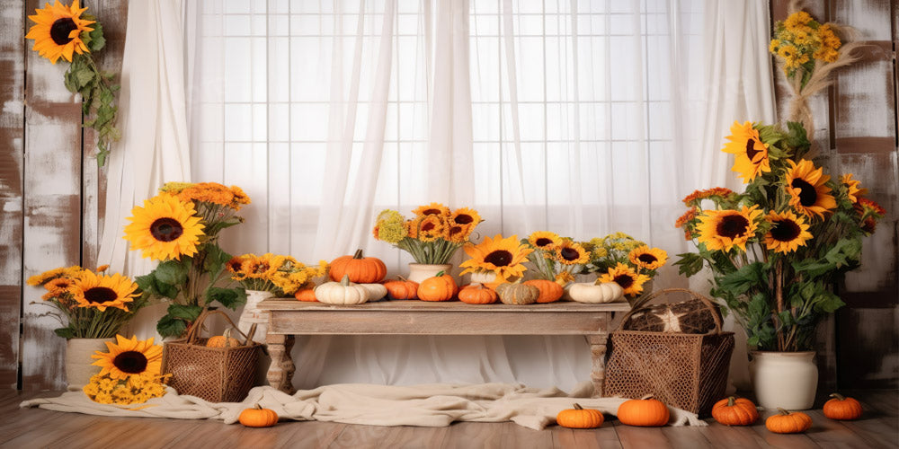Kate Autumn Fresh Sunflower Curtain Backdrop Designed by Chain Photography