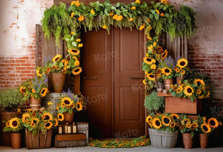 Kate Summer/Autumn Sunflower Barn Printed Backdrop Designed by Chain Photography