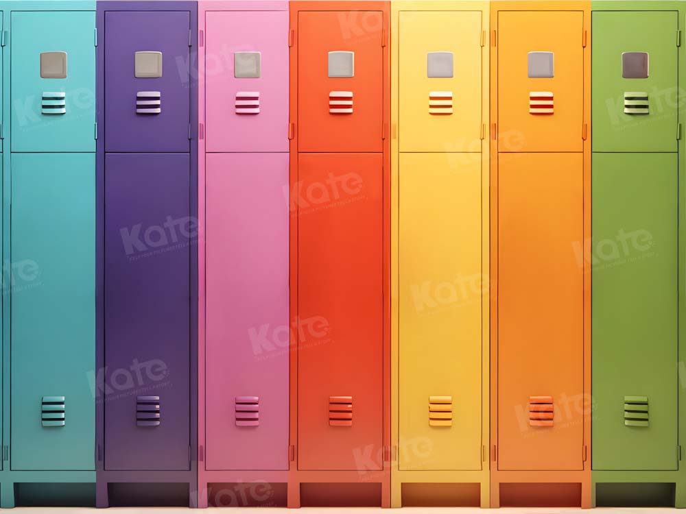 Kate Rainbow Colorful Cabinet Locker Back to School Backdrop Designed by Chain Photography