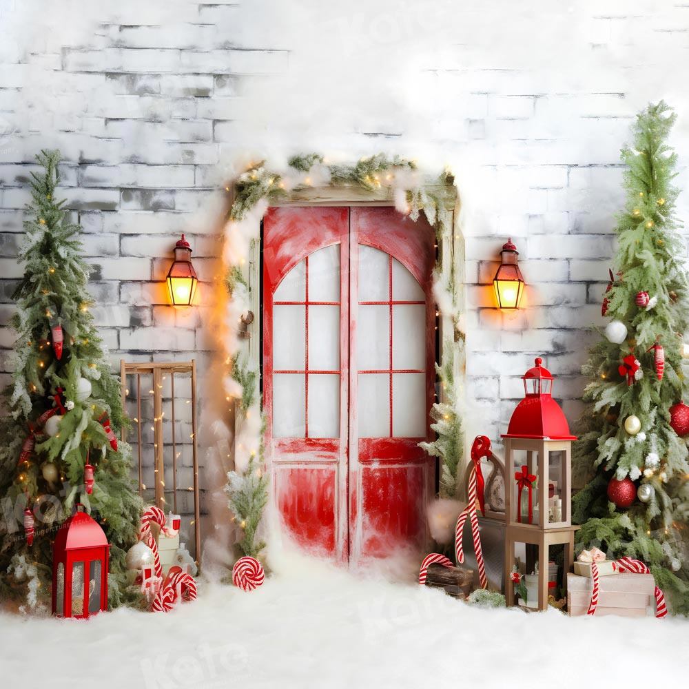 Kate Christmas Courtyard Brick Wall Snow Backdrop Designed by Chain Photography