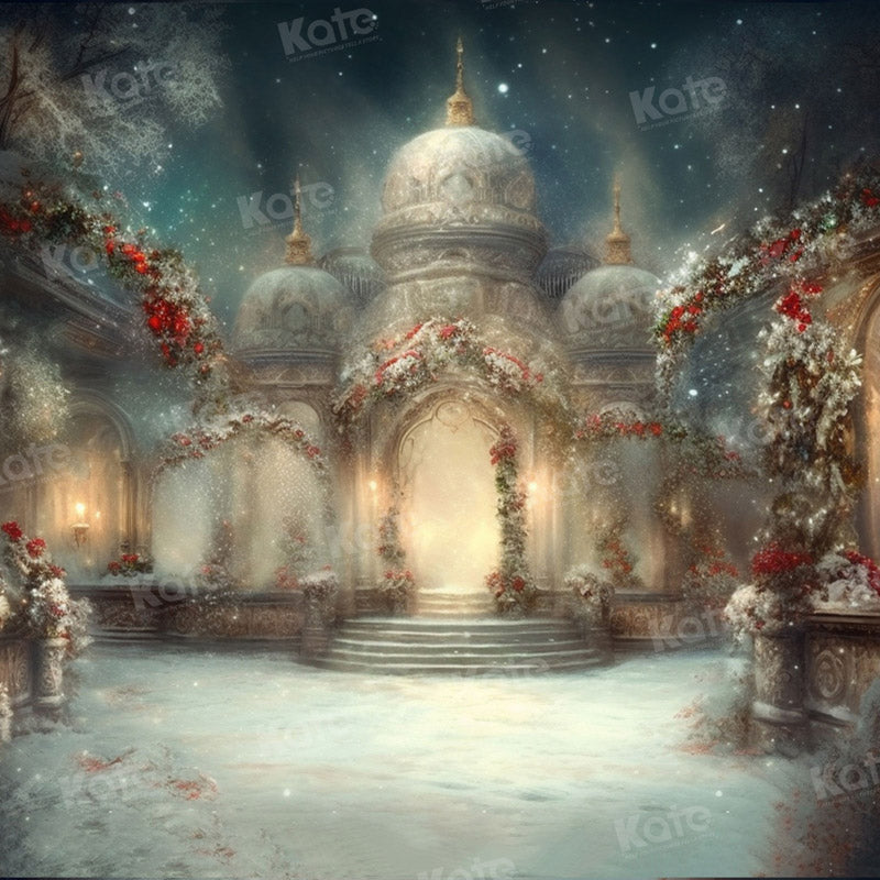 Kate Winter Christmas Snow Flower Classical Architecture Church Backdrop for Photography