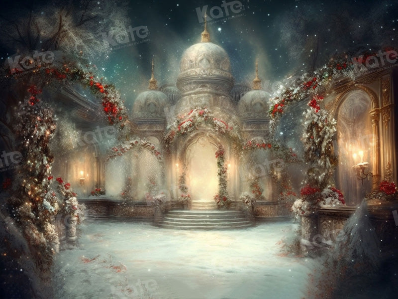 Kate Winter Christmas Snow Flower Classical Architecture Church Backdrop for Photography