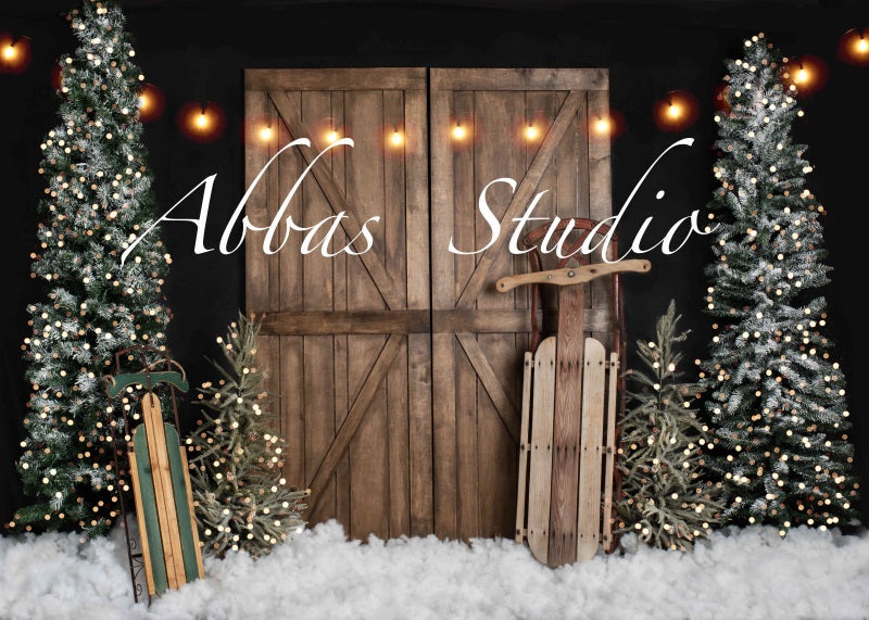 Kate Christmas Barn Door With Sleds Aand Lights Backdrop Designed by Abbas Studio