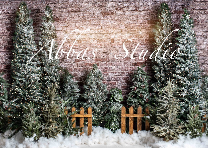 Kate Christmas Outdoor Fence With Trees And Lights Backdrop Designed by Abbas Studio