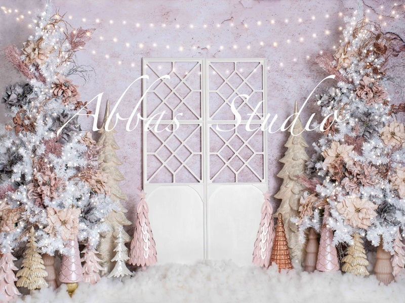 Kate Christmas Pink White Fancy Door Backdrop Designed by Abbas Studio
