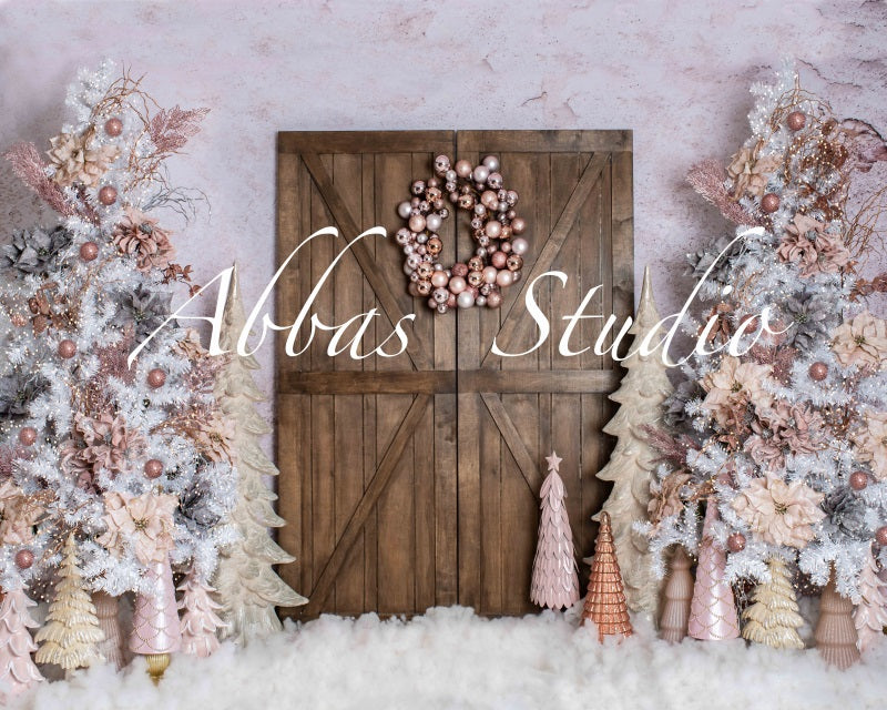 Kate Christmas Pink Brown Door Backdrop Designed by Abbas Studio