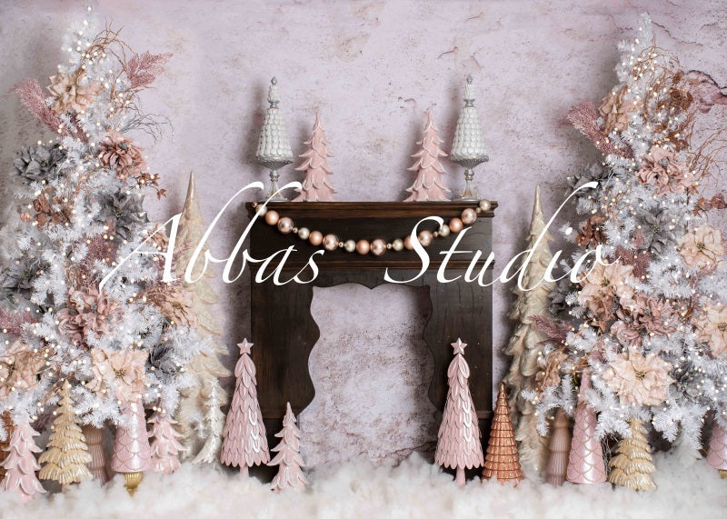 Kate Christmas Rustic Brown Fireplace Backdrop Designed by Abbas Studio