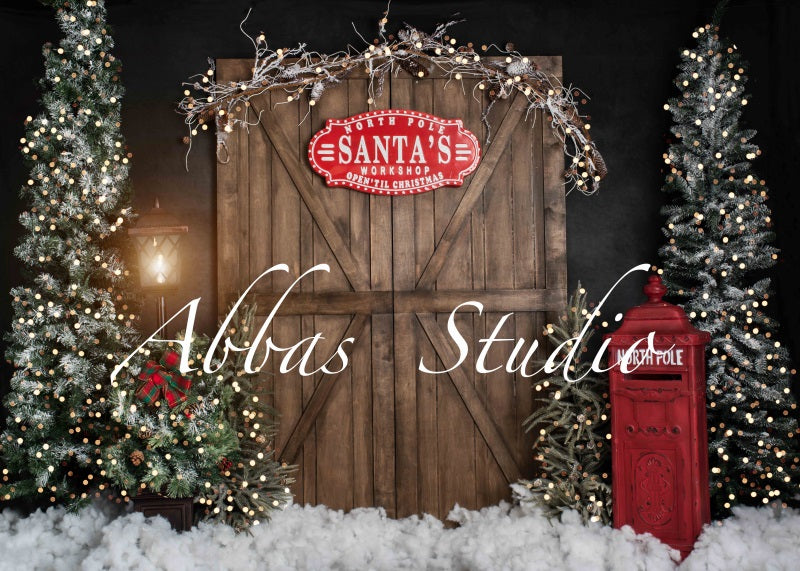 Kate Christmas Santa's Workshop Door With Lights Backdrop Designed by Abbas Studio