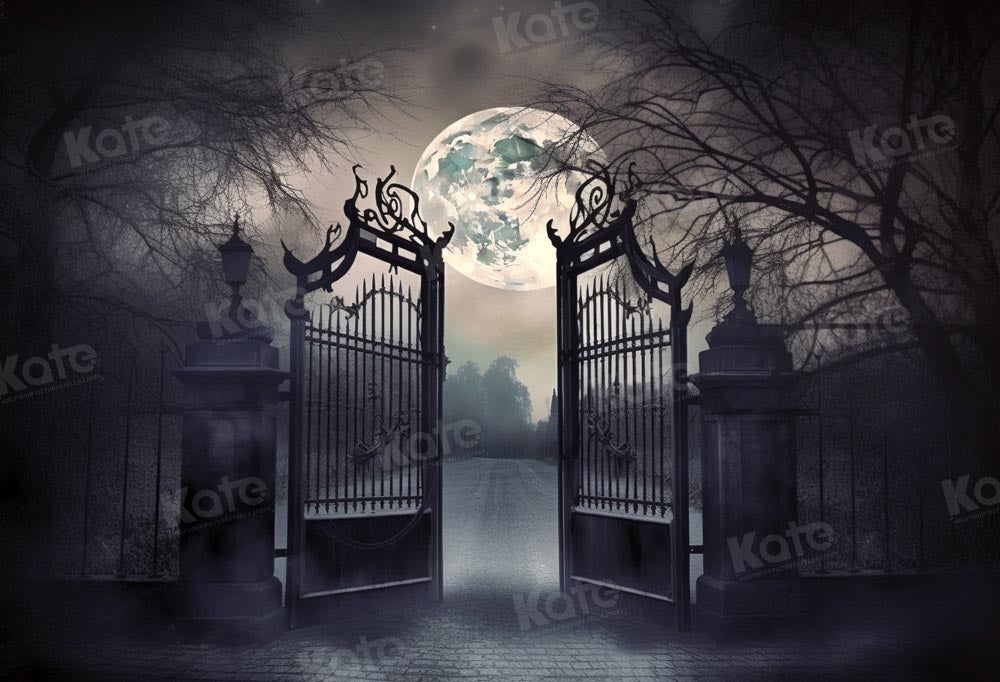 Kate Halloween Manor Castle at Night Moon Backdrop Designed by Chain Photography