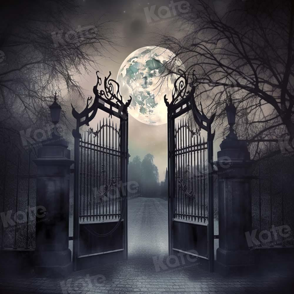 Kate Halloween Manor Castle at Night Moon Backdrop Designed by Chain Photography