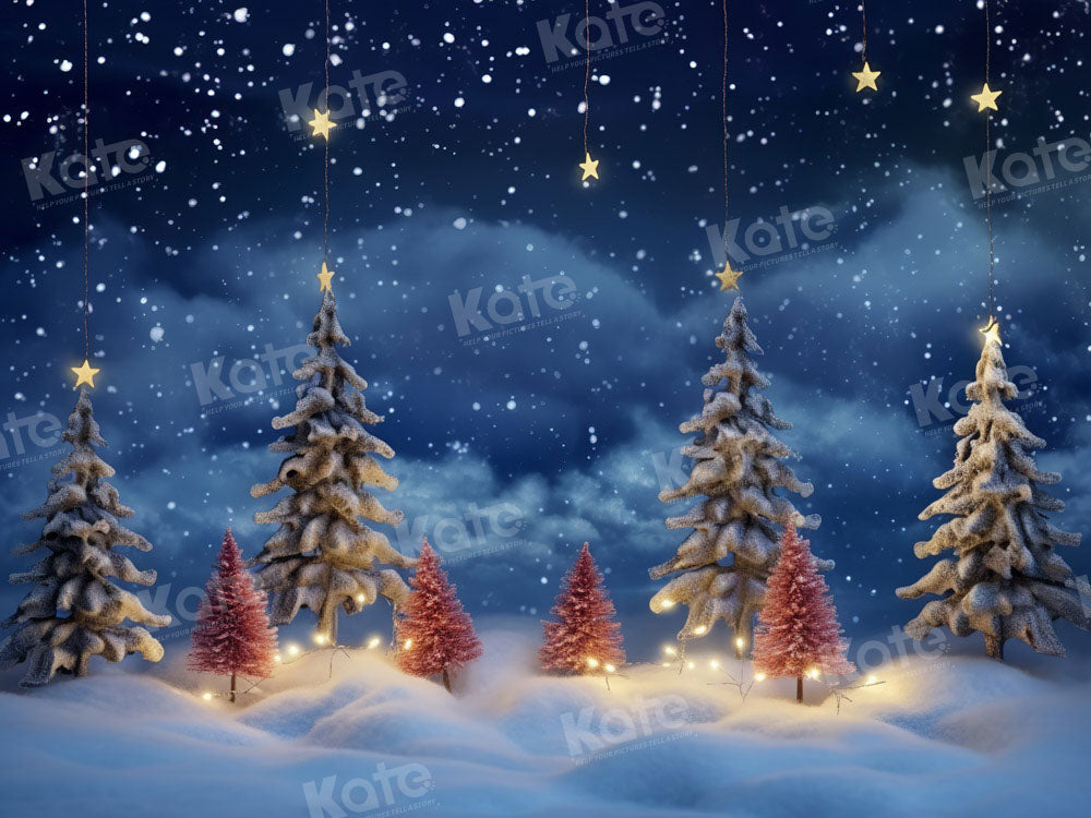 Kate Christmas Tree Night Star Snowy Land Backdrop Designed by Chain Photography