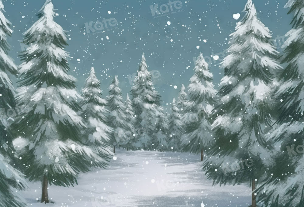 Kate Fine Art Winter Christmas Outdoor Forest Trees Backdrop Designed by GQ