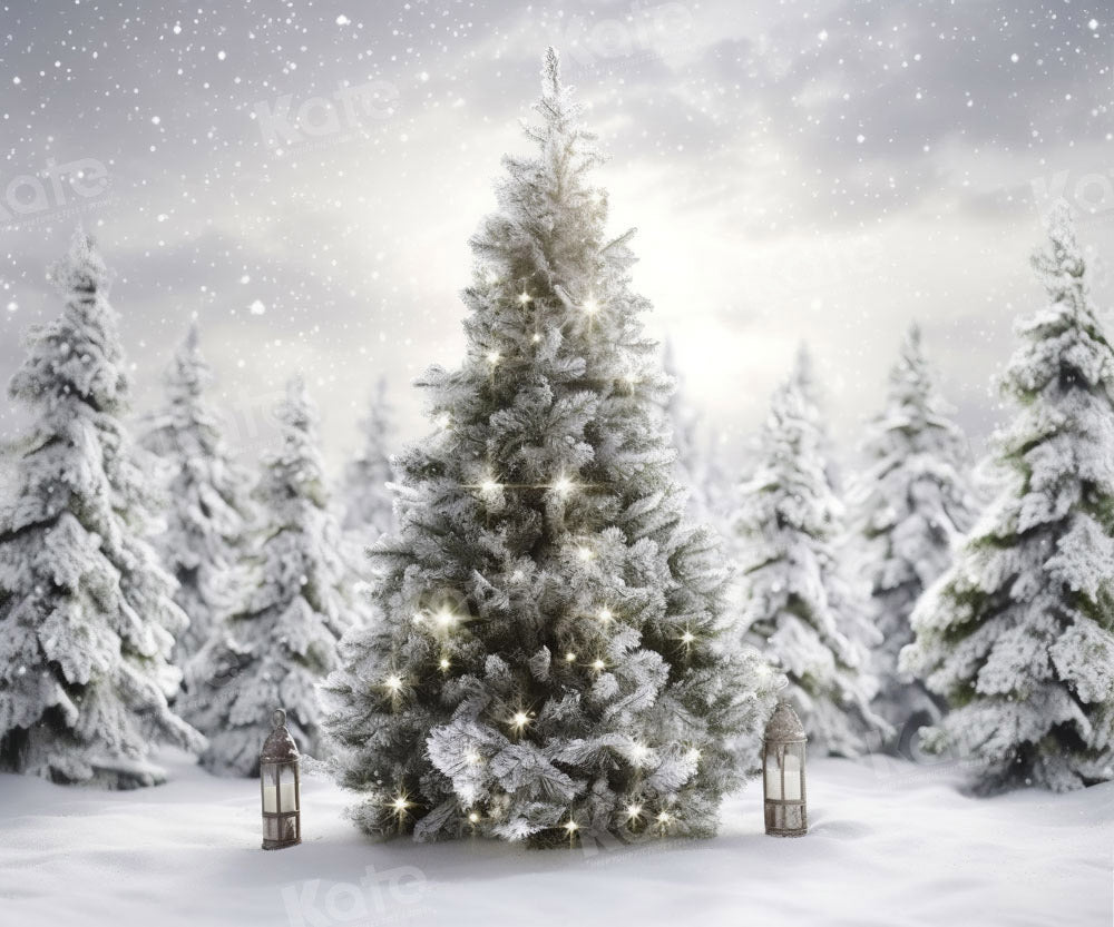 Christmas material: Under the snowy tree, Santa - Stock