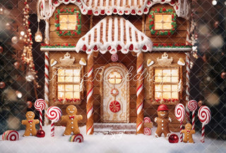 Kate Christmas Winter Gingerbread House Snow Printed Backdrop Designed by Chain Photography
