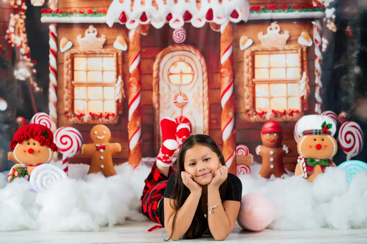 Kate Christmas Winter Gingerbread House Snow Backdrop Designed by Chain Photography