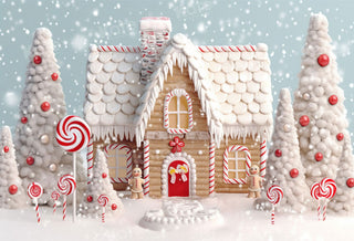 Kate Christmas Winter Snow Candy House Courtyard Printed Backdrop Designed by Chain Photography