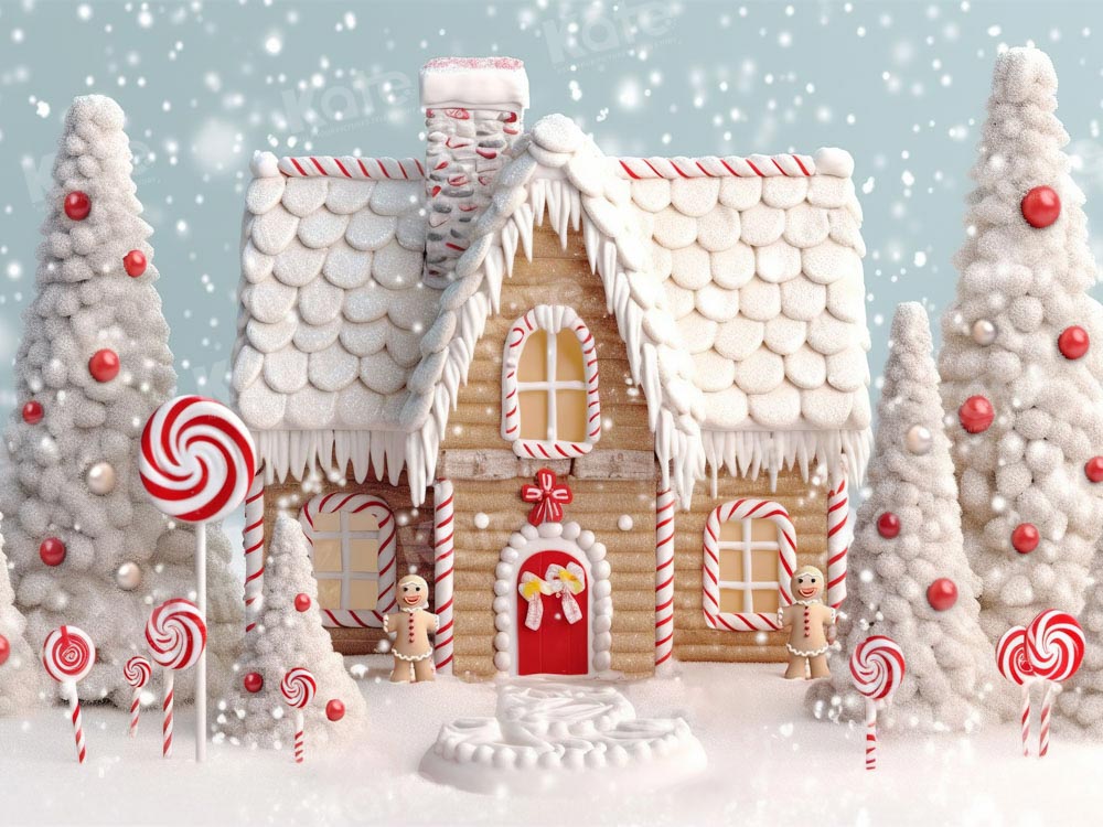 Kate Christmas Winter Snow Candy House Courtyard Backdrop Designed by Chain Photography
