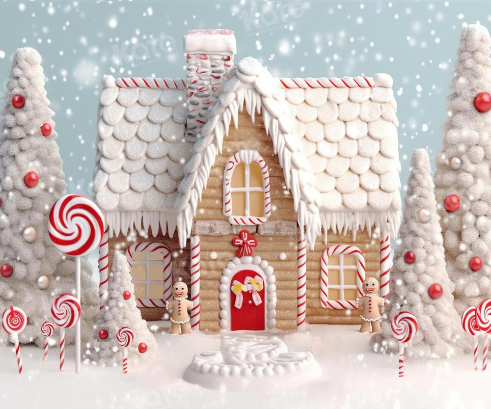 Kate Christmas Winter Snow Candy House Courtyard Backdrop Designed by Chain Photography