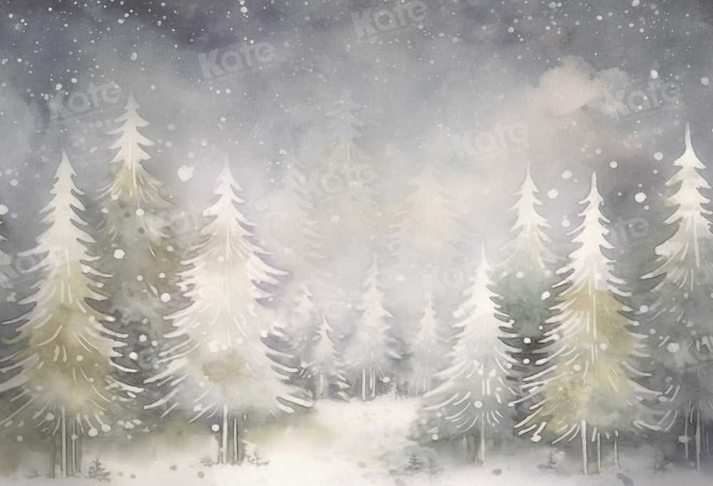 Kate Fine Art Hand Painted Winter Christmas Snowy Forest Trees Backdrop Designed by GQ