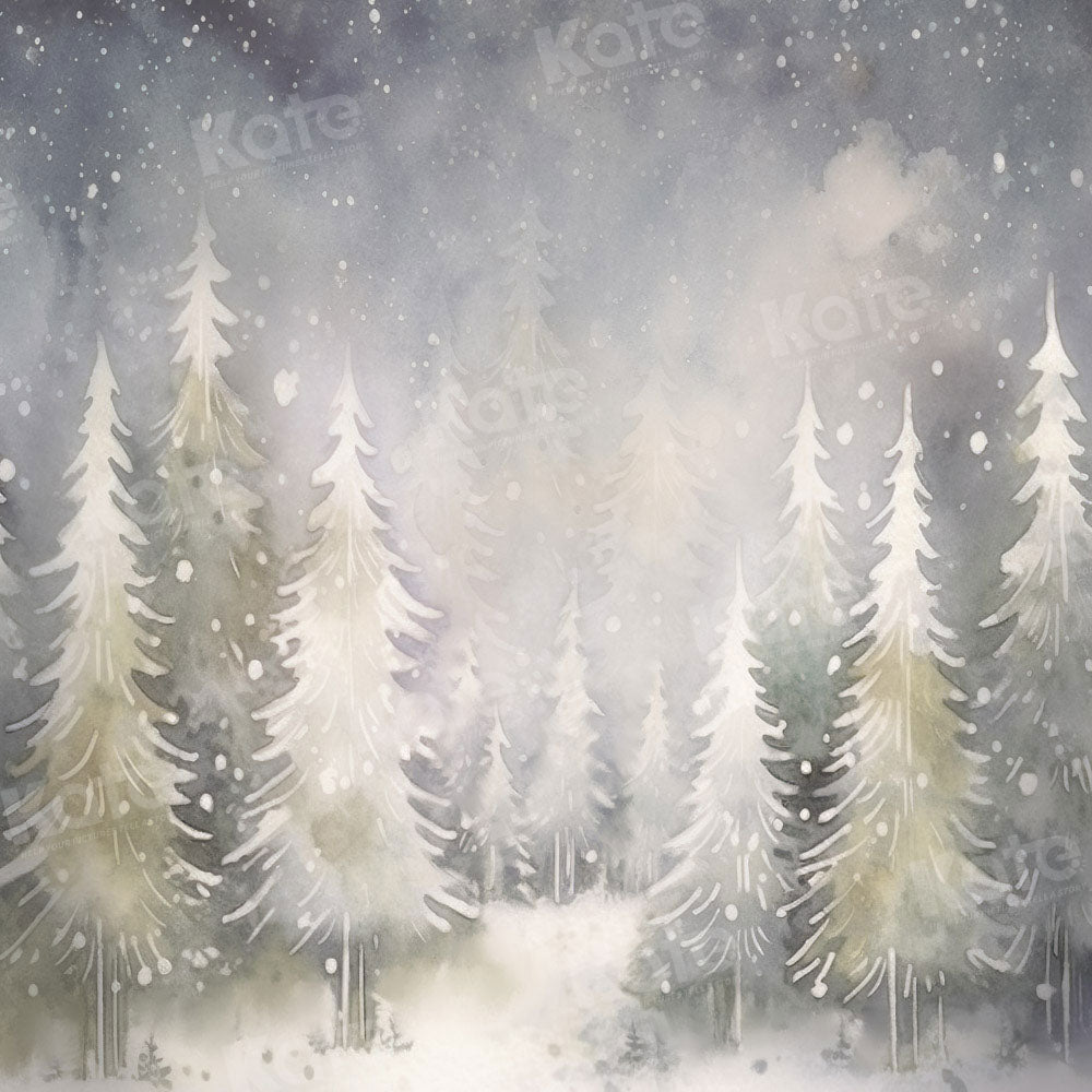 Kate Fine Art Hand Painted Winter Christmas Snowy Forest Trees Backdrop Designed by GQ