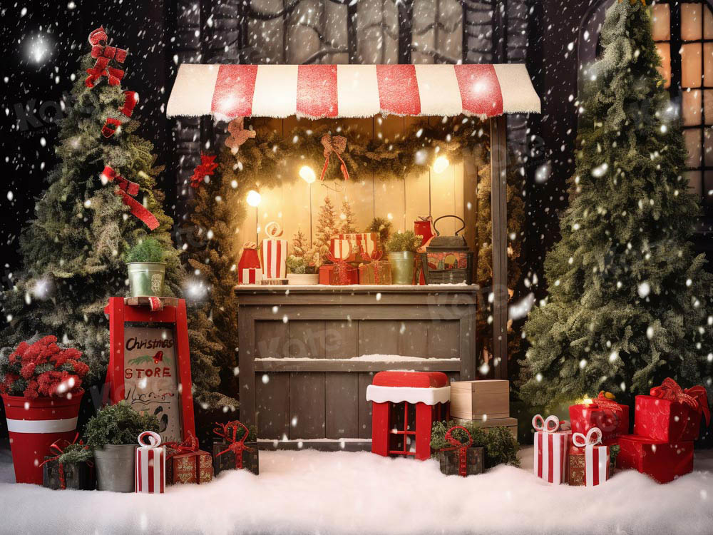 Kate Christmas Snowy Night Shop Cart Tree Backdrop Designed by Chain Photography