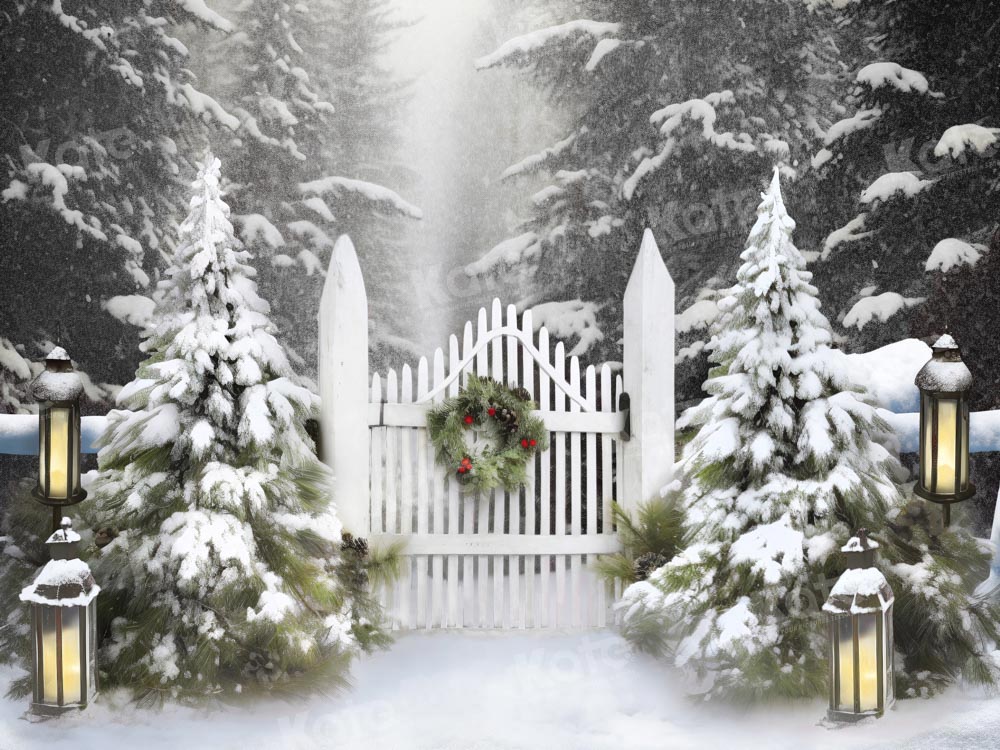 Kate Christmas Garden Door Trees Backdrop Designed by Chain Photography
