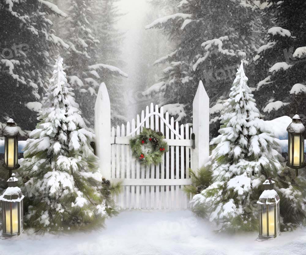 Kate Christmas Garden Door Trees Backdrop Designed by Chain Photography