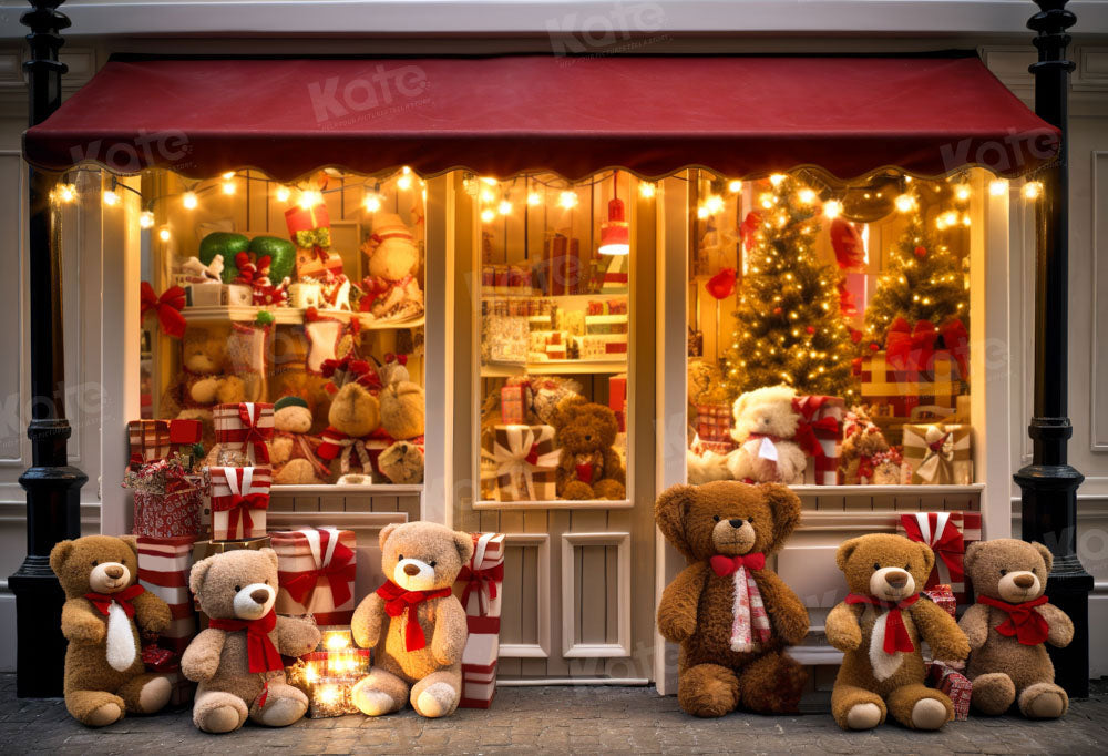 Kate Christmas Teddy Bear Store Backdrop Designed by Chain Photography