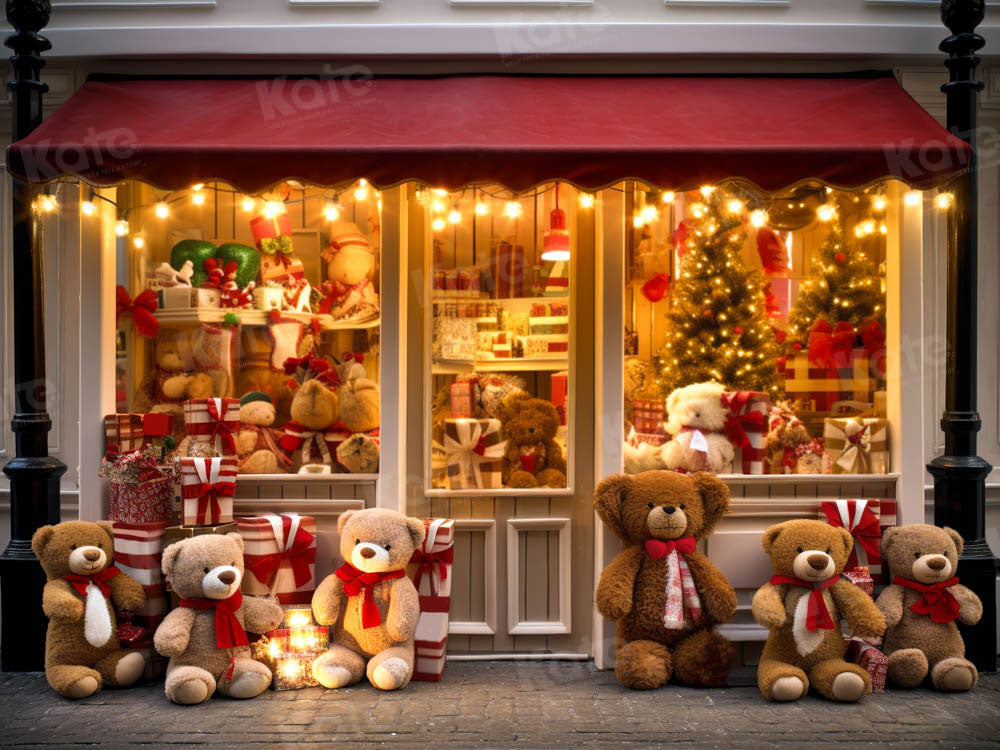 Kate Christmas Teddy Bear Store Backdrop Designed by Chain Photography