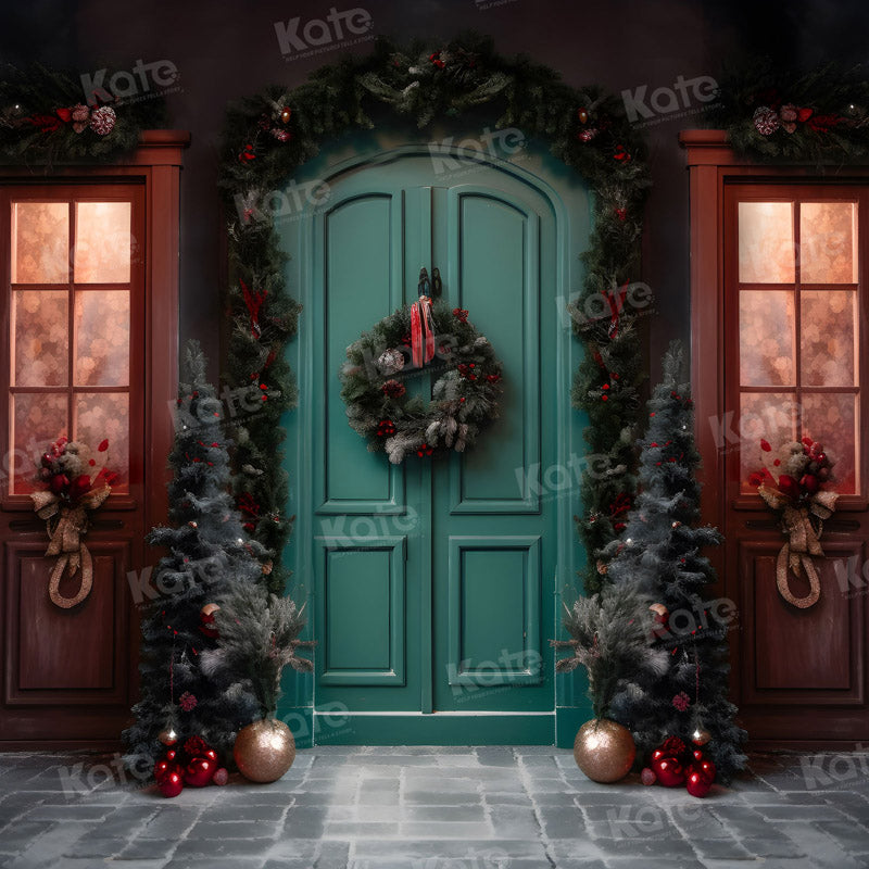 Kate Christmas Green Door Night Street Backdrop for Photography