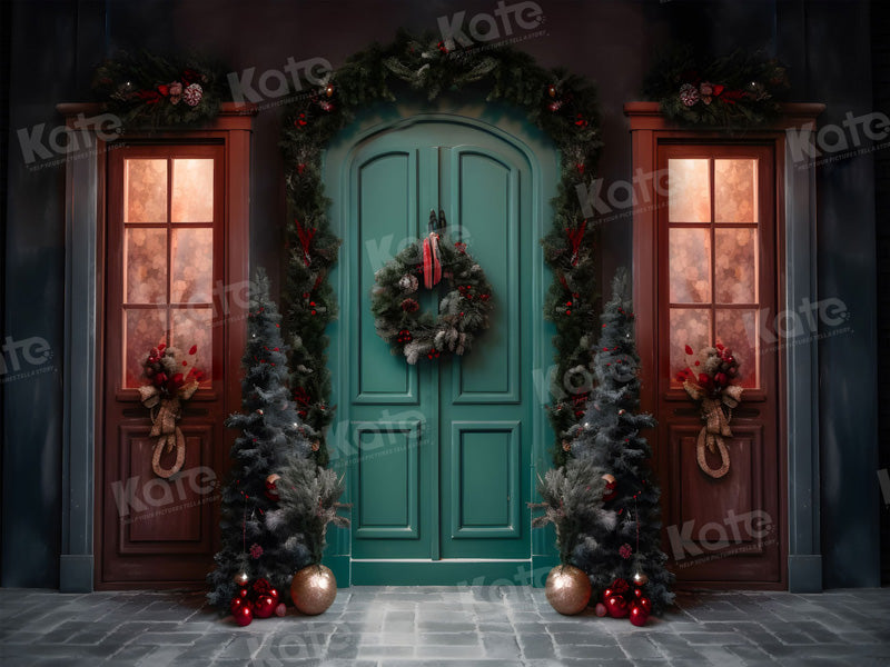Kate Christmas Green Door Night Street Backdrop for Photography
